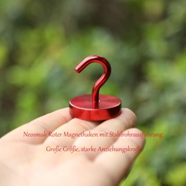 Neosmuk Magnetic Hooks, 47 kg, Extra Strong for Locker Organisation, Neodymium Magnets, Very Strong for Workshop Equipment, Rear Tent, Grill, Clothes Hooks, Red