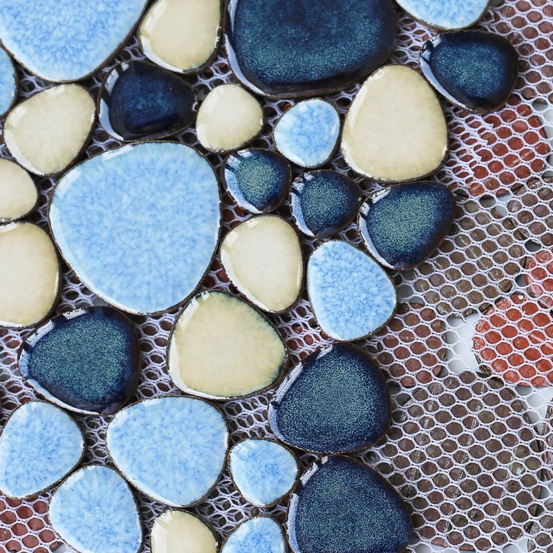 Elephantile Shower Floor Pebble Tile Blue Mosaic Tiles for Bathroom