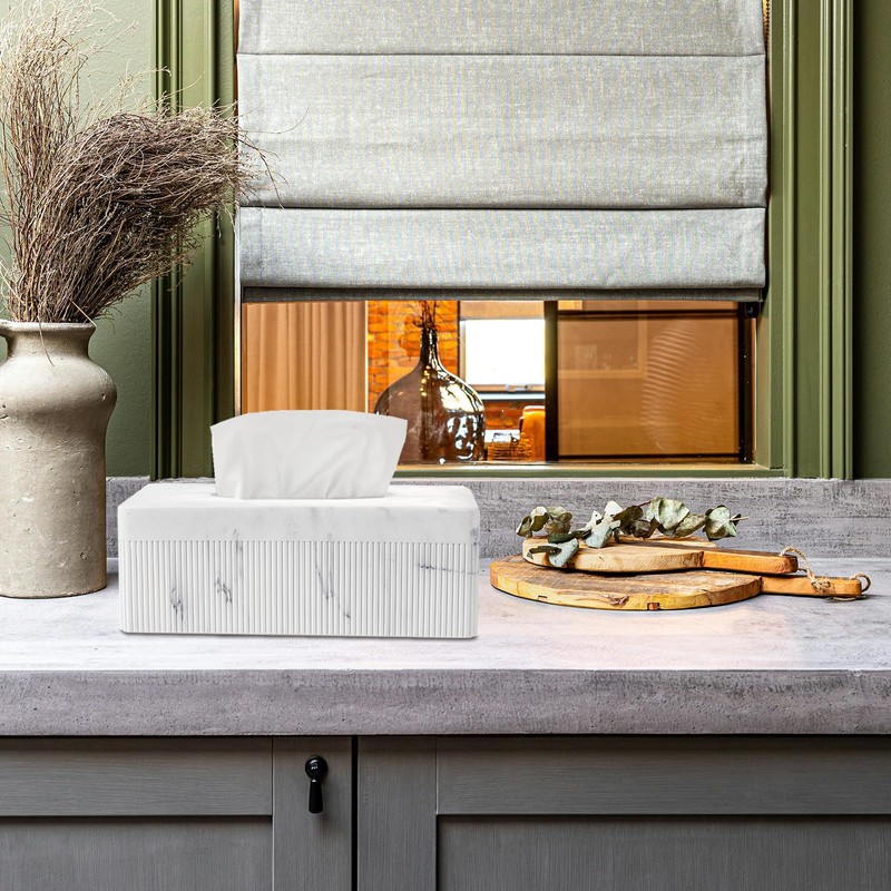 Marble Tissue Box Cover, Rectangular Napkin Facial Tissues Holder for