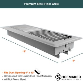 Shoemaker 4x12 Floor Register – Cement Gray Heavy Duty Metal Floor Vent Cover for Home Floors - Premium Forced Air Vent Covers