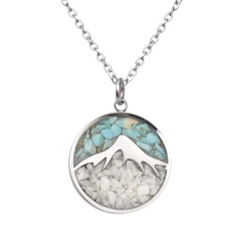 Lauren-Spencer Gemstone Mountain Necklace for Women White Howlite Turquoise Tumbled Chips Pendant Necklace Dainty Mountain Range Necklaces for Women Nature Jewelry Gift (Circle Necklace-White Howlite+Turquoise)