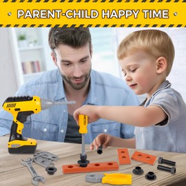 Rhyrenypix Kids Tool Set with Toy Drill, Construction Tools with Tool Box, Pretend Play Kids Toys for Boys Age 3 4 5 6 Years Old