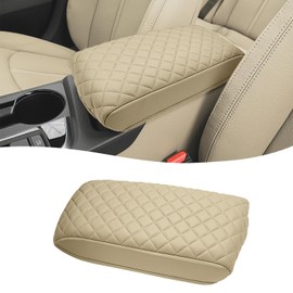 KBH Center Console Armrest Cover for Hyundai Sonata 2015 2016 2017 2018 2019, Middle Console Lid Protector Foam Pad, PU Leather Interior Accessories, Beige