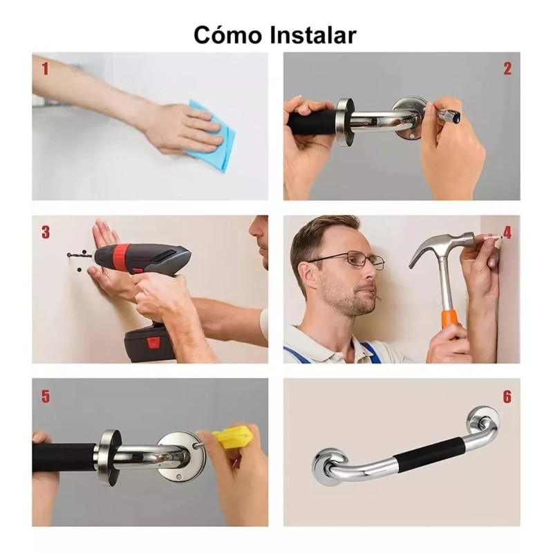 DERUIROALIS 2 Barras Agarradera De Seguridad Baños Apoyo Acero Inox