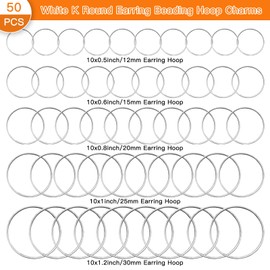 50Pcs Round Earring Beading Hoop Rings,Earring Finding Open Bezels Linking Rings Beading Hoop Earrings Pendant for DIY Craft Jewelry Making,Earring Necklace,Crafts Supplies (White K,5Sizes)