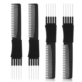 Black Carbon Lift Teasing Combs with Metal Prong, 4Pcs Hair Styling Comb Lift Teasing Comb Salon Teasing Back Combs with Stainless Steel Lift,Carbon Lift Teasing Combs With Metal Prong