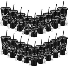 SiliFine 36 Pcs Employee Appreciation Gifts Bulk 24oz Thank You Plastic Tumbler with Lid and Straw, Reusable Coffee Cups with Inspirational Keychain Team Gifts for Teacher Coworker Leaving Farewell