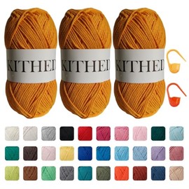 KITHED Cotton YarnÔºå10.5ozÔºå526yardÔºå3 Pack ÔºåSoft Yarn for Crocheting and Knitting (22 Golden Yellow)