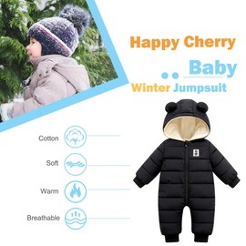 Happy Cherry Baby Boys Winter Clothes Newborn Infant Hoodie Snowsuit Long Sleeve Romper Cute Jumpsuit Girl Snow Wear Outwear Down Coats 12-18 Months Black
