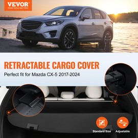 VEVOR Cargo Cover for Mazda CX-5 2017-2024, Upgraded Waterproof Retractable Trunk Cover Security Shield Shade for Mazda CX5, UV Resistant Rear Trunk Cover with Aluminum Alloy & PVC Material