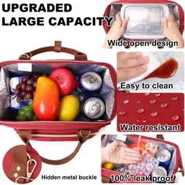 AIJIEKE Lunch Bag for Women, Leakproof & Insulated Work Lunch Box Tote, Reusable Adult Cooler Bag with Water Bottle Side Pocket & Removable Shoulder Strap, Red