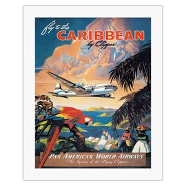 Fly to the Caribbean by Clipper - Pan American World Airways - Vintage Airline Travel Poster by Mark Von Arenburg c.1940s - Fine Art Rolled Canvas Print 20in x 26in