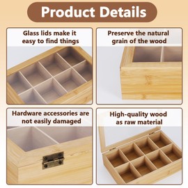 Qinpufu Wooden Washi Tape Organizer Box with Clear Lid – Holds 24-32 Rolls – 8 Compartments Craft Supply Storage Case for Ribbon, Stickers & Masking Tape – Portable DIY Carrying Case
