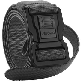 JUKMO Men's Tactical Belt with Lock, Military Work 1.5" Stretch Nylon Web Hiking Quick Release Belt with Heavy Duty Seatbelt Buckle(Grey,XXX-Large)