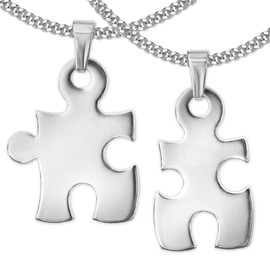 CLEVER SCHMUCK 2 Silver Friendship Pendants Split Puzzle Pieces 19mm Shiny Sterling Silver 925, Glossy, No Gemstone