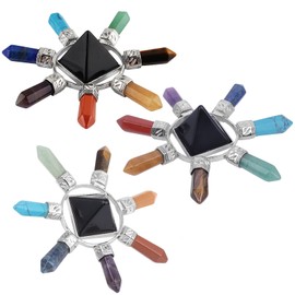 KYEYGWO Obsidian Reiki Healing Crystal Pyramid with 7 Chakras Crystal Dots, Energy Pyramids Hexagonal Quartz Crystal Pyramid Healing Stone Ornament for Home Decor, Chakra Balancing and Meditation