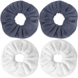 IVARYSS Super Towel Scrunchies for Drying Hair, Absorbent and Soft Microfiber for Frizz Free, Large Thick Ponytail Holder Wet Hair Accessories for Women and Girls, 4 PCS (White Grey)