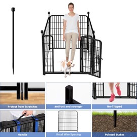 ADAVIN Tall Garden Fence with Gate,40 in(H) 4 Panels Animal Barrier Fence, Black Heavy Duty Iron Metal Fencing Border, Indoor or Outdoor Dog Playpen, No Dig RV Fencing for Yard. Total 8.9 FT(L)
