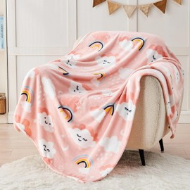 SOCHOW Cute Cloud Print Fleece Throw Blanket for Kids Boys and Girls, Soft Lightweight Cozy Warm Flannel Blanket for Toddler Bed, Pink 50 x 60 Inches