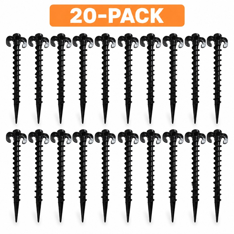 Black Plastic Screw Tent Stakes for Camping – Ground Anchors
