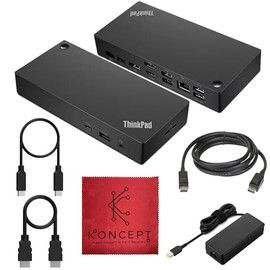40AY0090US Lenovo Thinkpad Docking Station Dual Monitor - Supports 4K Display, Universal Dock USB Type- C Gen 2 with 4K HDMI Cable + 4K DisplayPort Cable + USB C Cable