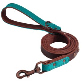 PET ARTIST Leather Dog Leash 5ft x 3/4 inch, Heavy Duty Genuine Leather Dog Training Leashes with Soft Padded Handle & Bronze Rivets, Stylish & Durable Pet Lead for Medium Large Dogs Walking,Green