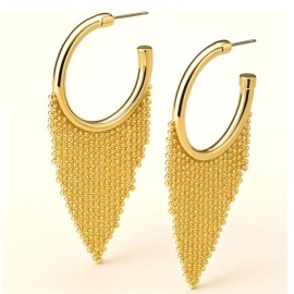 Hoop Earrings Gold Plated Pave Tassel Drop Open Hoop Earrings