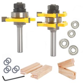 Sinoprotools 2-Piece Tongue and Groove Milling Cutter Set, 8 mm Shaft for Electric Routers, Groove Cutter with 2 Bearings, Wood Cutter for Wood Cutter Tools and DIY