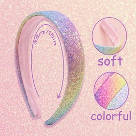 AlamnoFu Glitter Headbands for Girls Wide Sparkly Headbands for Little Girl Hair Accessories Thick Bling Hairband for Children