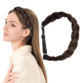 Fishtail Braided Hair Band Hairpiece,Messy Wide 2 Strands Synthetic Hair Braided Headband,Hair Braid Headband for Women and Girls (Dark Brown)