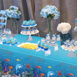 4 Pack Ocean Animals Tablecloths Ocean Waves Underwater Table Cover Under The Sea Table Cloth Ocean Sea Life Tablecloth Ocean Animal Table Clothes for Summer Beach Pool Birthday Party Decoration