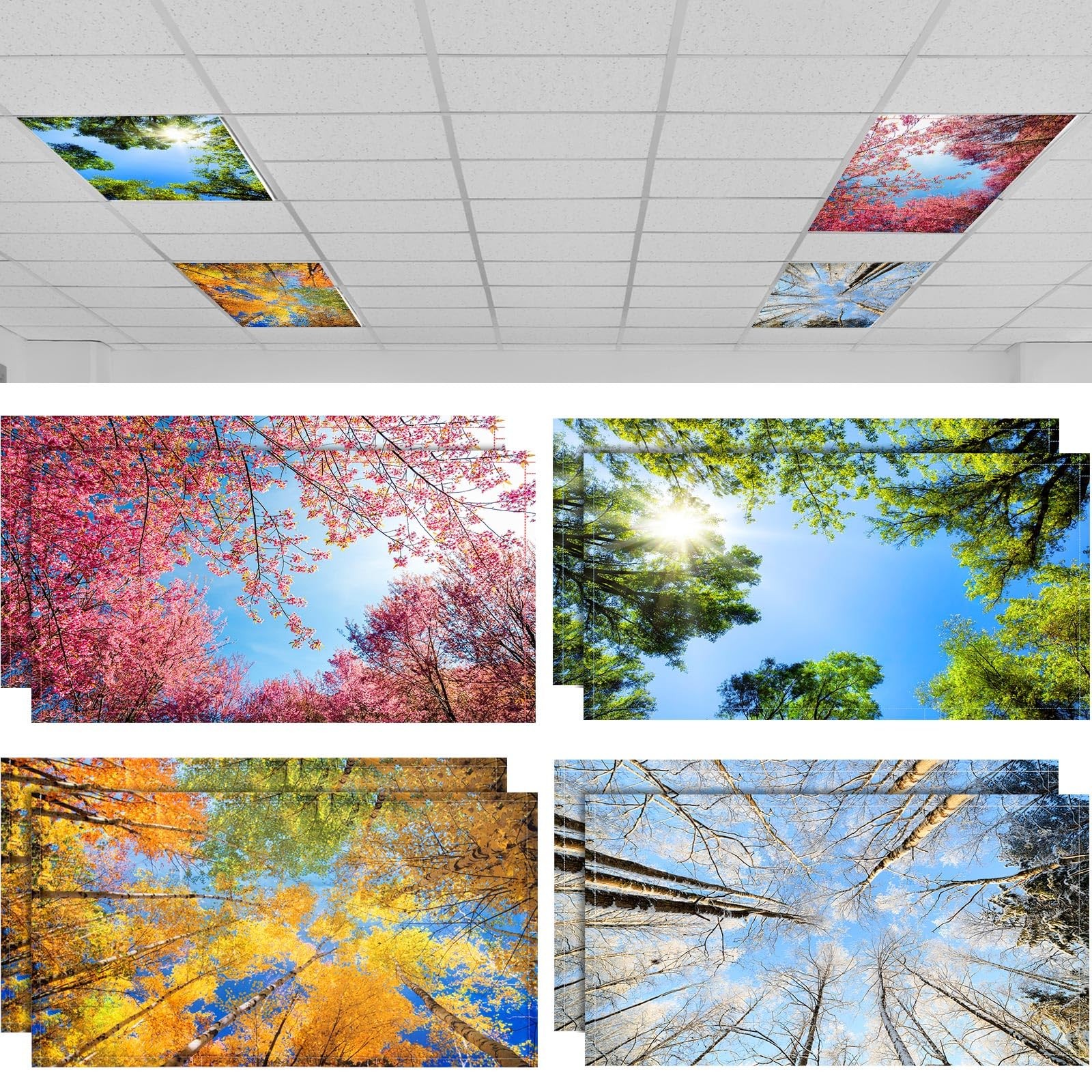 Fluorescent Light Covers Magnetic Coastal Summer Fluorescent Light Covers For Ceiling Lights 4x2 Feet,4 Pack Magnetic Light Filters For Classroom,Yellow Starfish Ocean Green Water Fluorescent Lights Shade Panel For Office School Drop