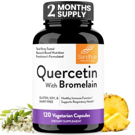 Sandhu's Quercetin with Bromelain Vegetarian Capsules Supplements 120 Count (Pack of 1) | Bioflavonoids for Immune Support & Respiratory Health, Seasonal Allergy Support | Quercitin for Men and Women