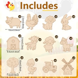 VioraWhite 24 Set DIY Wooden Painting Art Kit Bubble Wand Wood Coloring Crafts Paint Crafts Gifts Bulk for Classrooms Birthday Party Favors (Jungle Animal)