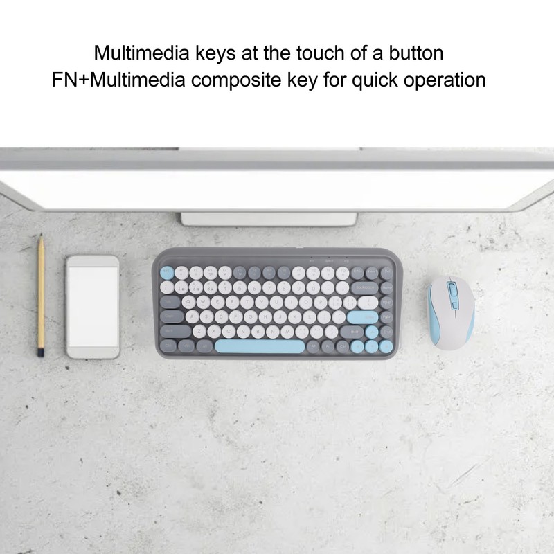 Wireless Keyboard and Mouse Combo 2.4G and Bluetooth Quiet Round