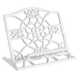 JOGREFUL Cookbook Stand, Cast Iron Heavy-Duty Recipe Book Holder, Kitchen Vintage Recipe Book Holder, Reading Rest Holder for Easel/Counter/Books/Magazine/iPad/Bible, Flower Pattern, White
