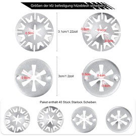 40 pieces heat protection plate, clamping disc set, 30 mm, Starlock clamping discs, safety washers, stainless steel, heat protection clamping discs, heat plate mounting clips for various autosos