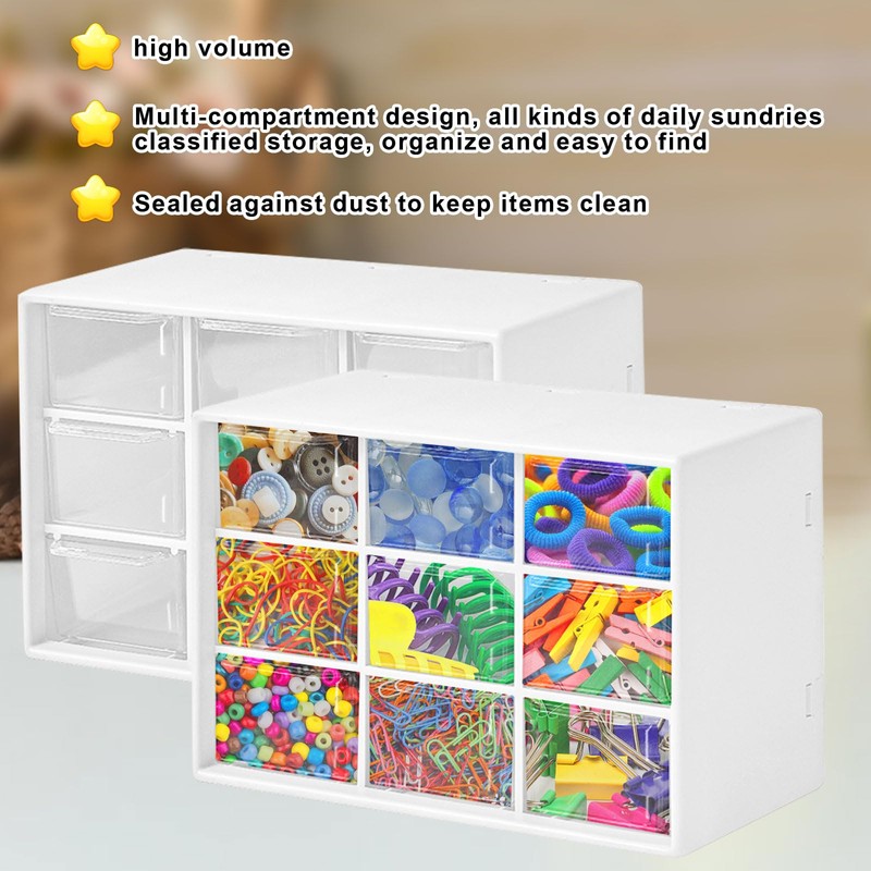 2Pcs Mini Plastic Drawer Organiser, Desk Storage Organizer with 9