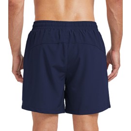 Danfiki Men's Sports Shorts Running Shorts Short 2 in 1 Running Shorts with Built-in Pockets, navy, S