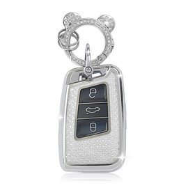 ZVRSUA Car Key Protective Case Suitable for VW, Car Key Case 3 Buttons Compatible with VW Passat B8, Key Case, Key Box Cover for Seat, CC, Golf 7, Tiguan, MK2, Jetta, Skoda (Silver)