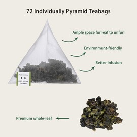 GTGLOTRA Premium Pure Oolong Tea Bag, 72 Pyramid Teabags, 100% Natural Tea Taste, Whole Leaf Tea Sampler, Easy Brew, Suitable for Gift, Office Reception, Family Party - 72 Sachets (12 Pack)