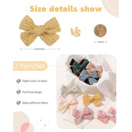 Jollybows 2pcs 3.2" Hair Bows Clips for Baby Girl Toddler Pigtail Bows Neutral Linen Hair Clip Bows -Brick Red