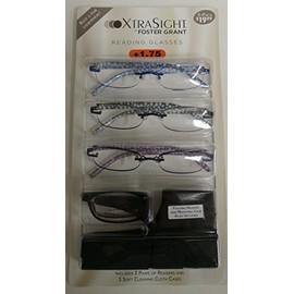 4 Pack FOSTER GRANT Tamara READING GLASSES +1.75 With 3 Soft Cloth Cases and Tortise Color Folding Reader NEW