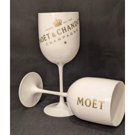 MOET Moët VIP Acrylic Champagne Cups – Set of 2, White with Gold Logo, 8.5" Tall, NEW
