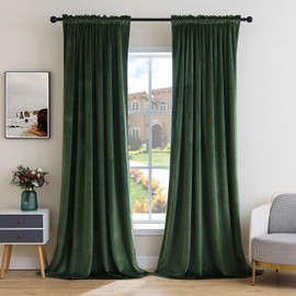 MIULEE Olive Green Velvet Curtains Thermal Insulated Blackout Curtain Drapes for Bedroom Living Room Darkening 80 Inches Long Curtains Panels Rod Pocket Set of 2