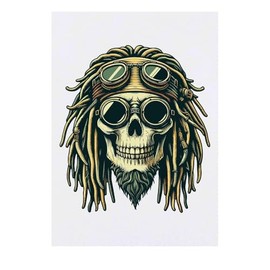 'Steampunk Skull With Dreadlocks' Temporary Tattoo - Water Resistant, Skin-Safe, Non-Toxic Transfer (TO00077651)