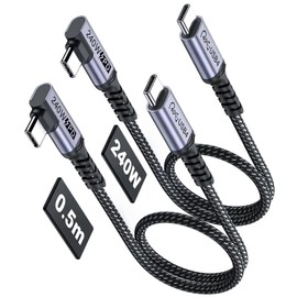 SUMPK Short USB 4 Cable Right Angle [1.5FT 2 Packs], 240W Fast Charging with High Speed 40Gbps Data Transfer and 8K Video Display Compatible with iPhone 16/16 Plus/16 Pro Max, MacBook, Galaxy S23