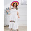 ABEWIP Mexican Dress for Women Floral Embroidery Maxi Off-Shoulder Ruffle