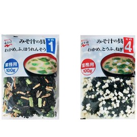 Japanese Miso Soup Ingredients 3.52oz(100g) Each No.1 + No.4 (Wakame seaweed, Wheat gluten, Spinach In No.1, Wakame Seaweed, Tofu, Green Onion In No.4) 200 servings