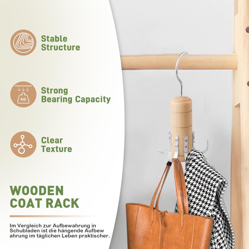 LMSAWK Wooden Belt Hanger Tie Rack Organizer 6 Hooks 360°